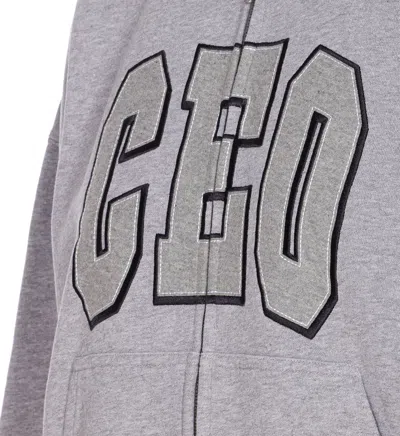 Balenciaga Hooded Cotton Sweatshirt With Kangaroo Pocket In Gray