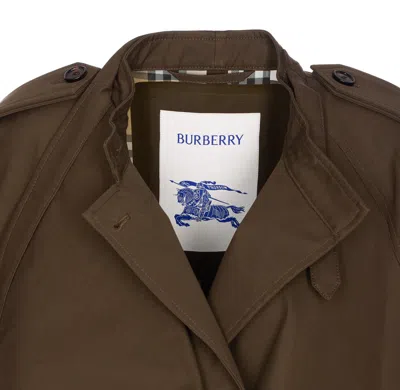 Burberry Cotton Cape With Traditional Check Lining In Green