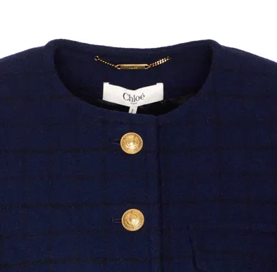Chloé Check Pattern Cropped Jacket In Blue