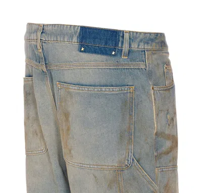 Golden Goose Light Blue Jeans With Sand Wash Distressed Effect In Multi