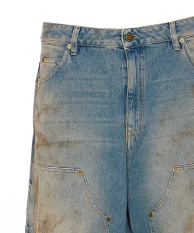 Golden Goose Light Blue Jeans With Sand Wash Distressed Effect In Multi