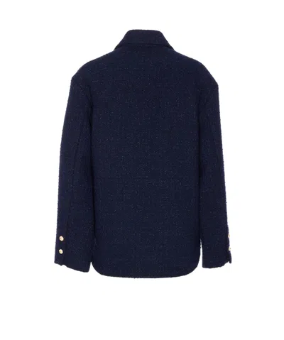 Pinko Oversized Patterned Tweed Jacket In Blue