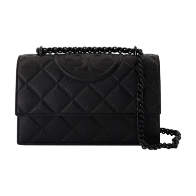 Tory Burch Fleming Polished-grain Convertible Shoulder Bag In Black