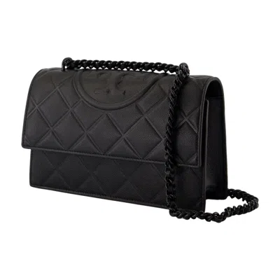 Tory Burch Fleming Polished-grain Convertible Shoulder Bag In Black