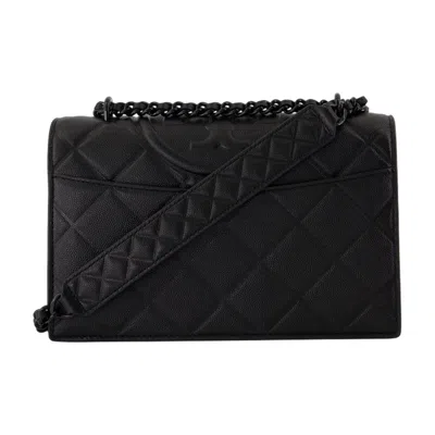 Tory Burch Fleming Polished-grain Convertible Shoulder Bag In Black