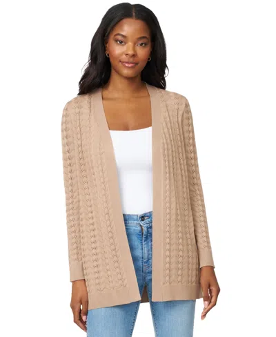 Melissa Paige Petite Pointelle Open-front Cardigan Sweater In Brown