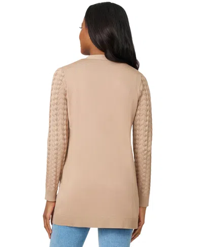 Melissa Paige Petite Pointelle Open-front Cardigan Sweater In Brown