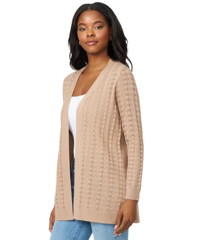 Melissa Paige Petite Pointelle Open-front Cardigan Sweater In Brown