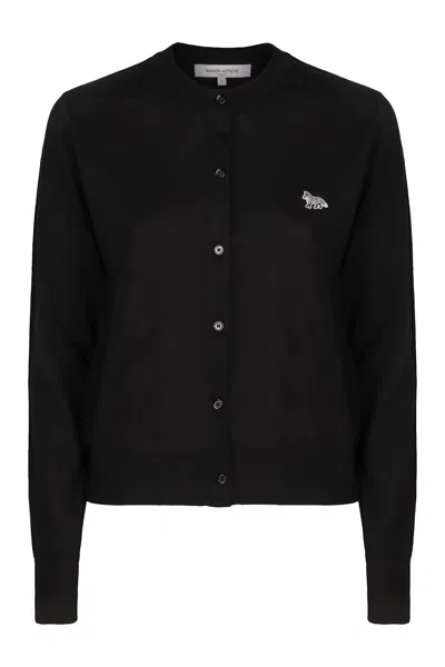 Maison Kitsuné Merino Wool Cardigan In Black