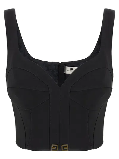 Elisabetta Franchi Lightweight Corset-style Crepe Top With Heart Neckline In Black