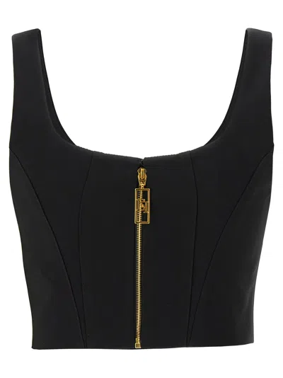 Elisabetta Franchi Lightweight Corset-style Crepe Top With Heart Neckline In Black