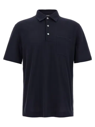 Zegna Men's Piquet Polo T-shirt In Black