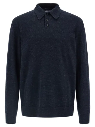 Maison Margiela Knitwear With Buttoned Collar And Elbow Patches In Blue