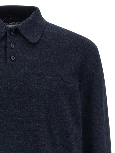 Maison Margiela Knitwear With Buttoned Collar And Elbow Patches In Blue