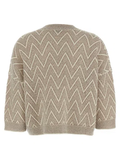 Peserico Zigzag Cropped Crew Neck Sweater With Dropped Shoulders In Brown