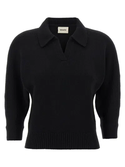 Khaite Black Cashmere Herve Polo Shirt In Black