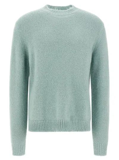 Jil Sander Powder Blue Alpaca And Wool Blend Crewneck Sweater In Green