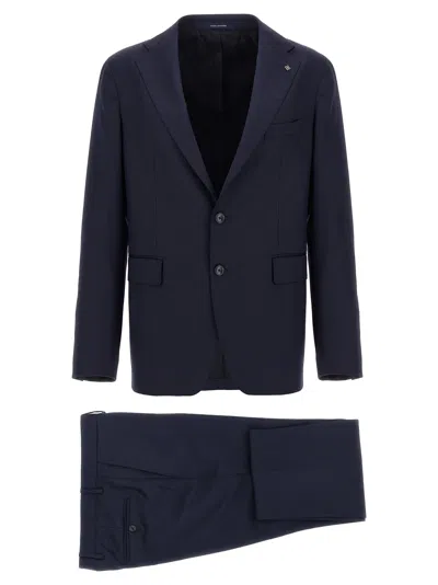 Tagliatore Notch Lapel Single Breasted Suit Dress In Blue