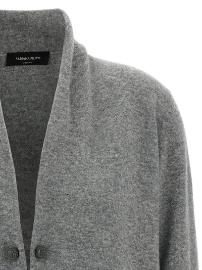 Fabiana Filippi Jewel Brooch Cardigan Sweaters And Cardigans Gray In Gray