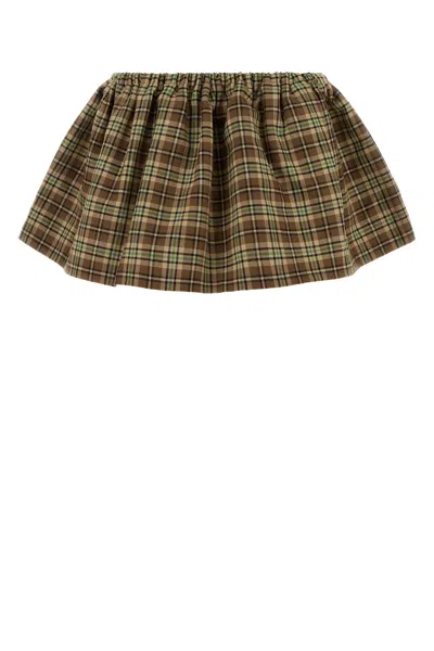 Miu Miu Embroidered Wool Mini Skirt Drawstring Detail In Green