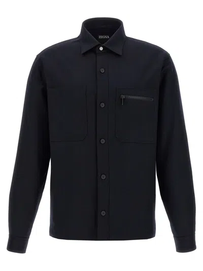 Zegna Padded Techmerino Shirt Jacket In Black