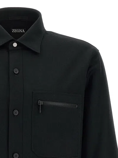 Zegna Padded Techmerino Shirt Jacket In Black
