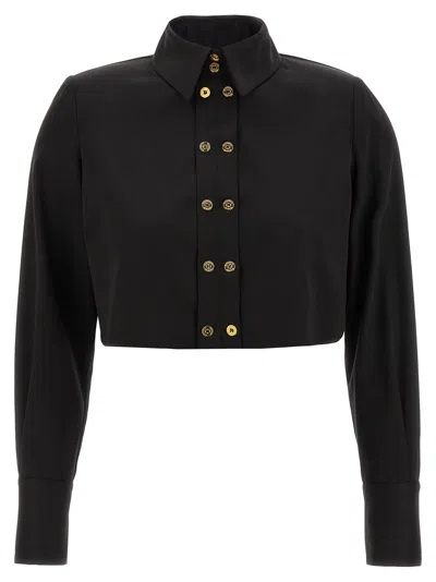 Elisabetta Franchi Short Shirt With Long Sleeves And Collar In Black