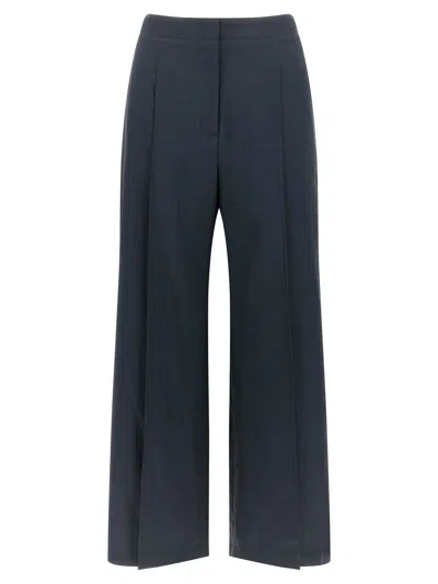 Theory City Pleated High Waist Wide Leg Pants In Blue