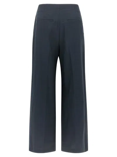 Theory City Pleated High Waist Wide Leg Pants In Blue