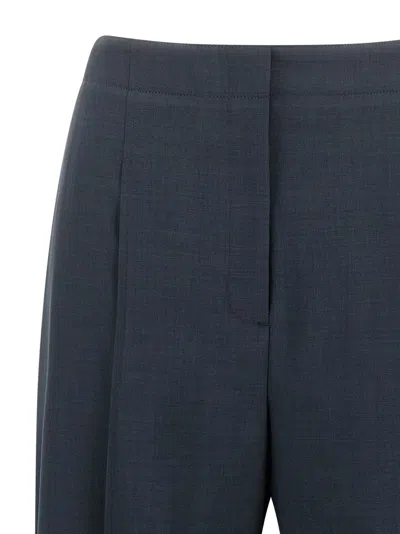 Theory City Pleated High Waist Wide Leg Pants In Blue