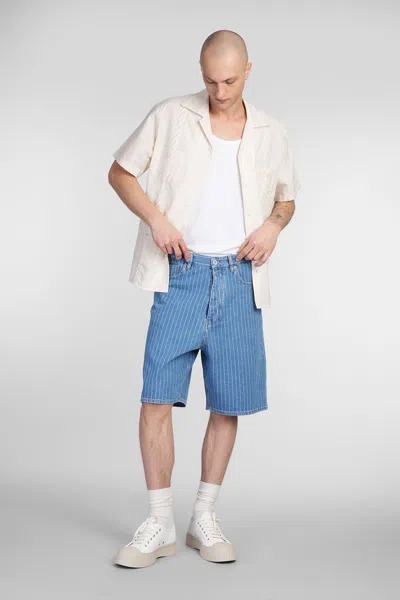 Drôle De Monsieur Blue 'le Short Baggy Rayures' Denim Shorts In Blue
