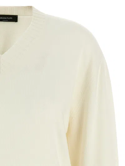 Fabiana Filippi Sweater V-neck Ribbed Cuffs Hem Neckline In White