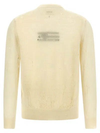 Mm6 Maison Margiela Crew Neck Distressed Graphic Print Sweater In Neutral