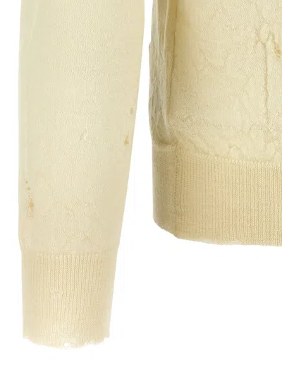 Mm6 Maison Margiela Crew Neck Distressed Graphic Print Sweater In Neutral