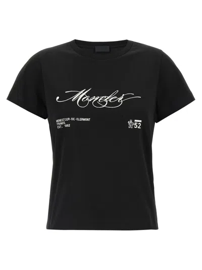 Moncler Cotton T-shirt With Embroidered Cursive Logo In Black