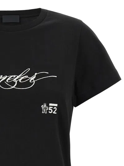 Moncler Cotton T-shirt With Embroidered Cursive Logo In Black