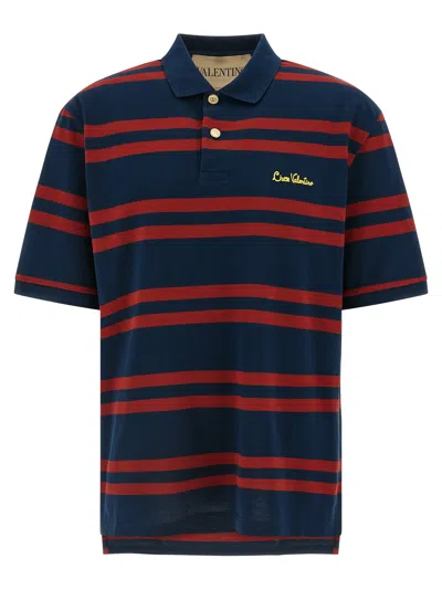 Valentino Striped Polo Shirt Regular Collar In Blue