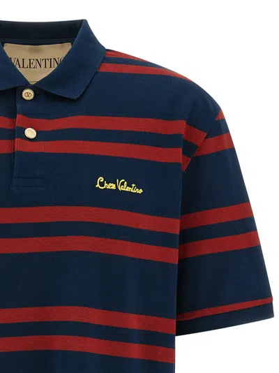 Valentino Striped Polo Shirt Regular Collar In Blue