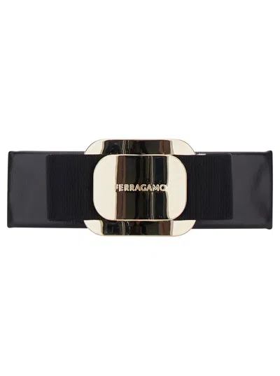 Ferragamo Black Hairclip With Vara Bow In Black