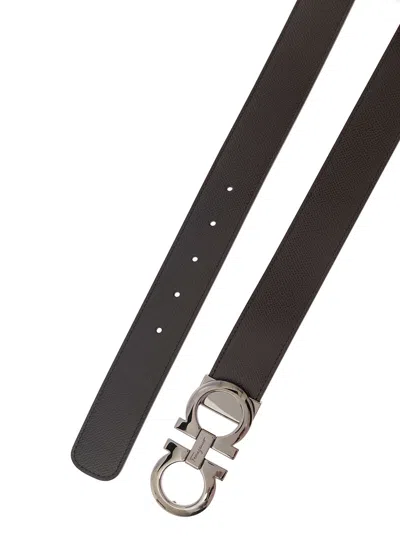 Ferragamo Brown Reversible Belt With Gancini Buckle In Leather Man