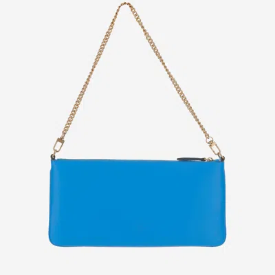 Pinko Leather Clutch Bag With Logo In Blue