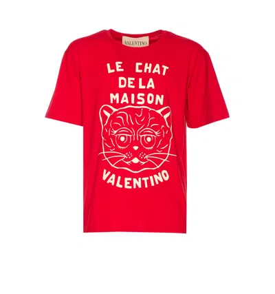 Valentino T-shirt With Chat De La Maison Print In Red