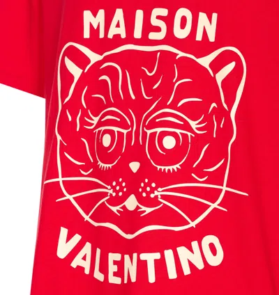 Valentino T-shirt With Chat De La Maison Print In Red