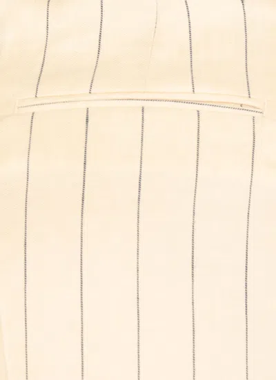 Pt Torino Embroidered Linen Blend Pants In Neutral