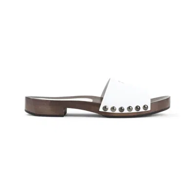 Miu Miu Leather Logo Slide Clogs In White