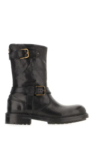 Dolce & Gabbana Horseride Leather Boots In Black