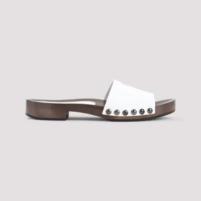 Miu Miu Leather Logo Slide Clogs In White