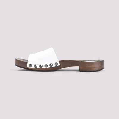 Miu Miu Leather Logo Slide Clogs In White