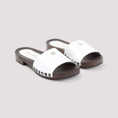 Miu Miu Leather Logo Slide Clogs In White
