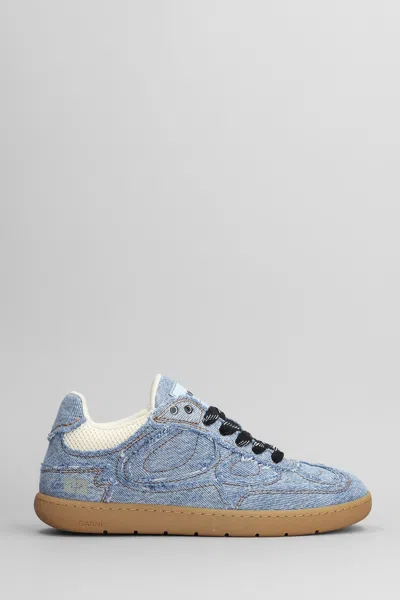 Ganni 08 Denim Raw Edge Sneakers In Blue Cotton In Blue